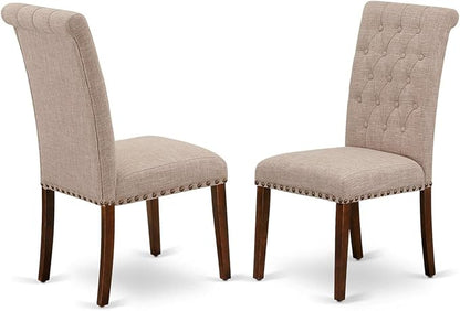 East West Furniture NOBR5-MAH-04 5 Piece Dinette Set Includes a Rectangle Dining Room Table with Butterfly Leaf and 4 Light Tan Linen Fabric Upholstered Chairs, 32x54 Inch, Mahogany