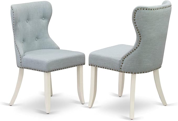 East West Furniture OXSI5-LWH-15 5 Piece Dining Table Set for 4 Includes a Square Kitchen Table and 4 Baby Blue Linen Fabric Upholstered Parson Chairs, 36x36 Inch, Linen White