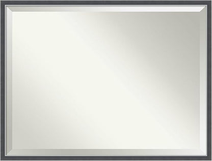 Amanti Art Black Bathroom Mirror for Over Sink, 32x42 Eva Black Silver Thin Rectangle Vanity Mirror, X-Large Modern Frame, Hangs Horizonally and Vertically, Bathroom Wall Decor, Beveled Edge