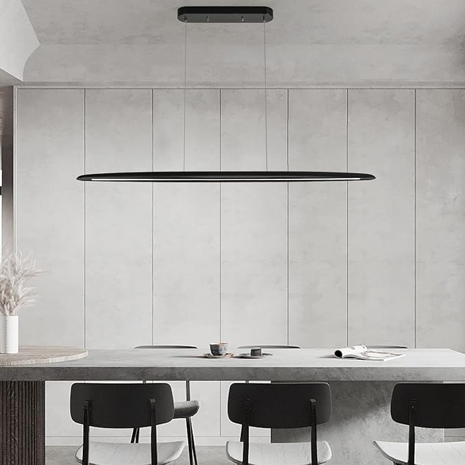 71" Wood Linear Pendant Light Black Linear Pendant Dinning Room Hanging Lights LED Dimmable Chandeliers 50w for Dining Room Pool Table Lights Kitchen Island Light Black