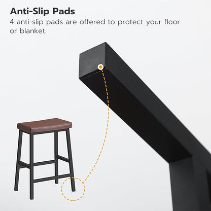 HOOBRO Bar Stools, 24" Set of 2 Bar Chairs, PU Leather Upholstered Breakfast Stools, Easy Assembly, Suitable for Kitchen, Bar, Dining Room, Brown and Black BC01MD01