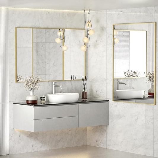 Koonmi Gold Rectangle Wall Mirror, 20x30 Inch Bathroom Mirror, Aluminum Frame Vanity Mirror for Entryway, Living Room, Bedroom Bathroom, Hangs Horizontally or Vertically