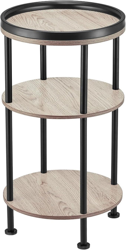 Side Table, Small Round Side Table for Small Spaces, 3-Tier Round Accent Table Slim Side Table, Modern Sofa End Table Corner Table for Living Room Nightstand Bedroom (Oak)