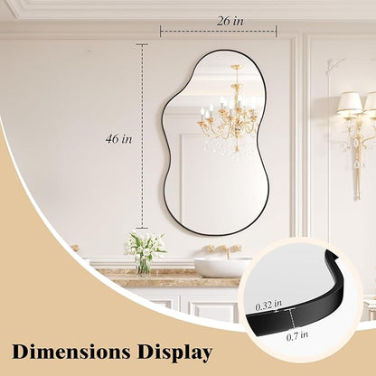 WEER Irregular Wall Mirror, 26x46 inch Black Asymmetrical Mirror Wall Mounted Mirrors Decorative, Abstract Wavy Aluminum Alloy Frame Mirror for Bathroom, Bedroom, Living Room, Entryway