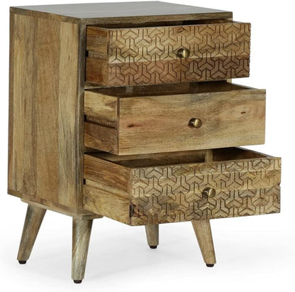 Christopher Knight Home Lytle Handcrafted 3 Drawer Nightstand - Mango Wood - Natural