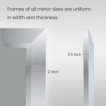 Amorho 24x32 Inch Bathroom Mirror Silver, Thick Metal Framed Wall Mirrors for Over Sink, Brushed Nickel Mirror Perfect for Bedroom, Living Room, Entryway, Rectangle (Horizontal/Vertical).