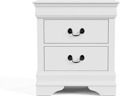 Furniture of America Arabella Traditional Solid Wood Nightstands Set of 2, Bedside Table with Drawers and Antique Nickle Handles, No Assembly Wooden Night Stands for Bedrooms, Guest Room, Dorm, White
