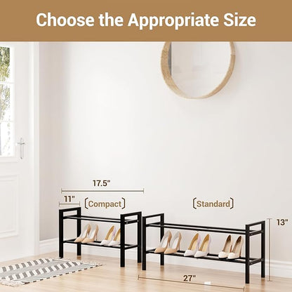 Haddockway Bamboo Shoe Rack for Closet, Free Standing Shoe Organizer with Smooth Round Rods & Convenient Handles, Stackable Shoe Storage Shelf for Entryway, Hallway(Black, 2-Tier(Small))