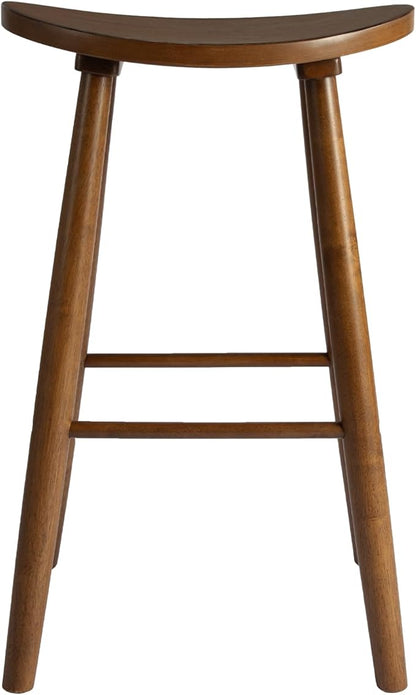 Nora 30" Backless Bar Stool, Saddle Seat Design, Solid Rubber Wood Frame with Rich Brown Finish, Perfect for Kitchen Counter, Bar Area, or High Dining Spaces