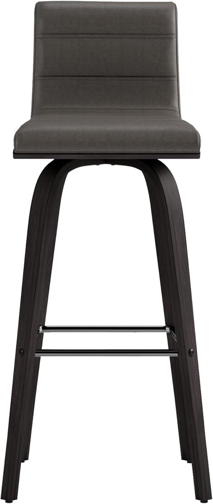 Armen Living Vienna 30" Swivel Bar Stool in Black Wood Finish with Gray Faux Leather - Set of 4