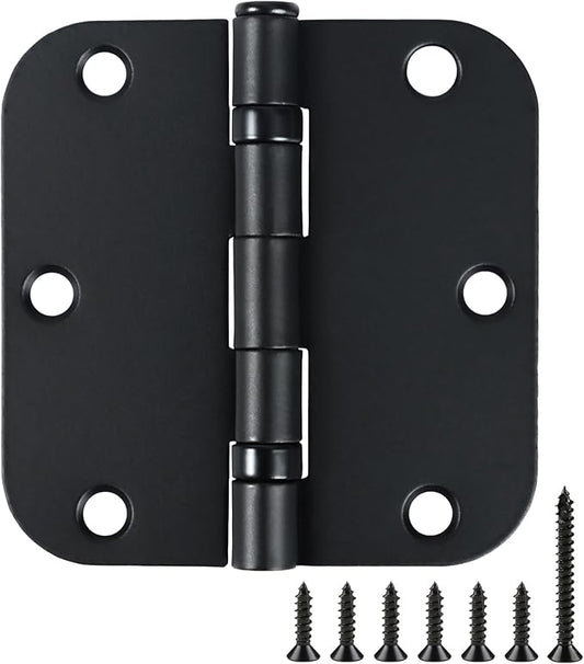 24 Pack Ball Bearing Door Hinges Matte Black 3.5 Inch 5/8"Radius Rounded Squeak Free Interior 3-1/2"Flat Iron Bifold Standard Office Bedroom Indoor for Doors 3 ½" Hardware Home House Decor Essentials