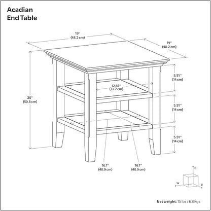 SIMPLIHOME Acadian SOLID WOOD 19 Inch Wide Square Transitional End Table in Farmhouse Brown, For the Living Room and Bedroom