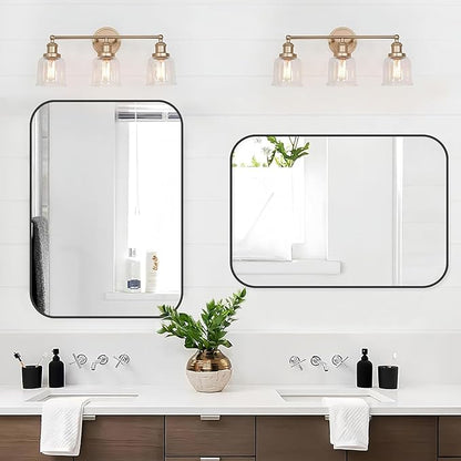 Black Bathroom Mirror, 40x30 Inch Matte Black Mirror, Aluminum Alloy Framed Vanity Mirror, Rounded Rectangle Bathroom Mirror for Over Sink, Anti-Rust Wall Mirror (Horizontally or Vertically)