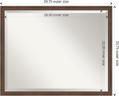 Amanti Art Brown Wall Mirror 24x30 Florence Medium Brown Rectangle Bathroom Mirror for Wall Decor Living Room, Large Casual Frame, Hangs Horizonally and Vertically, Bathroom Decor, Beveled Edge