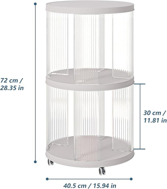 Rotating Bookshelf, 360°Display Spinning Bookshelf, 2 Tiers Moveable White Small Mobile Corner Bookcase Suitable for Bedrooms, Living Looms, Offices, and Study Rooms