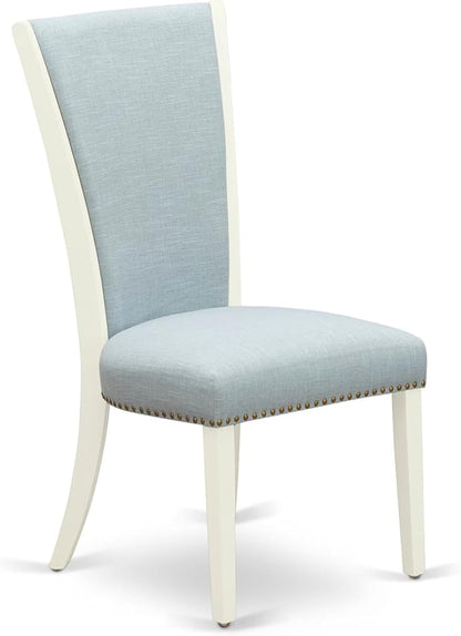 East West Furniture V077VE215-5 5 Piece Dining Set Includes a Rectangle Dining Room Table with V-Legs and 4 Baby Blue Linen Fabric Upholstered Chairs, 40x72 Inch, Multi-Color
