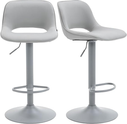 YOUNIKE Bar Stools Set of 2 All Grey Swivel Barstools, Adjustable Counter Height Bar Stools Faux Leather Upholstered Counter Stools with Hollow Back for Kitchen Island