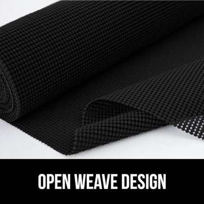 GORILLA GRIP powerGRIP Drawer Shelf and Cabinet Liner, Thick Strong Hold, Non-Adhesive Liners Protect Kitchen Cabinets and Cupboard, Bathroom Drawers, Easy Install, Breathable Mat, 17.5" x10', Black