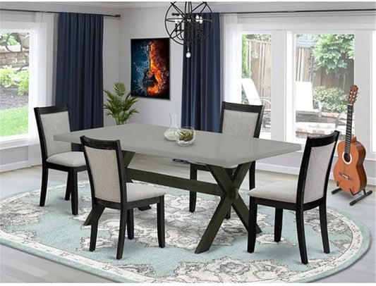 East West Furniture X697MZ606-5 5 Piece Kitchen Table Set for 4 Includes a Rectangle Dining Table with X-Legs and 4 Shitake Linen Fabric Parson Dining Chairs, 40x72 Inch, Multi-Color