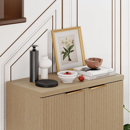 23.6" Sideboard Cabinet with 2 Doors, Modern Buffet Cabinet with Adjustable Shelf, Dining Room Sideboard, Fluted Buffet Sideboard for Living Room, Hallway, Entryway, Natual Oak