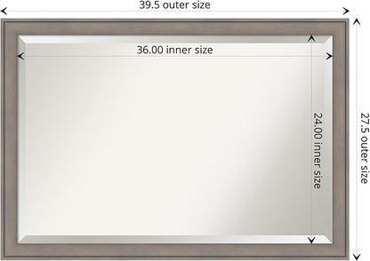 Amanti Art Grey Wall Mirror 28x40 Greywash Rectangle Bathroom Mirror for Wall Decor Living Room, Large Country Rustic Wood Frame, Hangs Horizonally and Vertically, Bathroom Decor, Beveled Edge