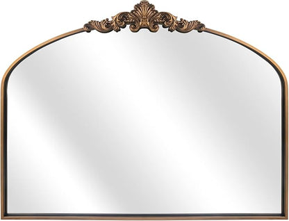 WAMIRRO Arched Mirror,Gold Traditional Vintage Ornate Baroque Mirror,Antique Brass Mirrors for Entryway/Fireplace/Living Room/Hallway/Bathroom.36 X30 Gold