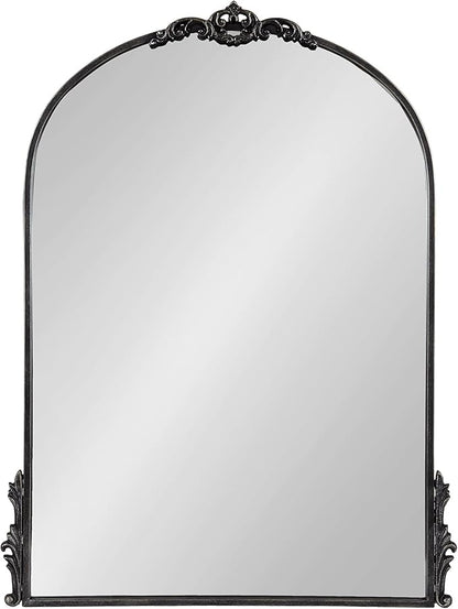 Kate and Laurel Myrcelle Traditional Arched Mirror; 25 x 33; Black; Decorative Vintage Arch Mirror with Ornate Garland Detailing Along The Crown and Edges of The Frame