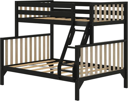 Max & Lily Bunk Bed, Scandinavian Modern Bunk Bed, Solid Wood Twin Over Full Bed Frame for Kids, No Box Spring Needed, Black/Blonde
