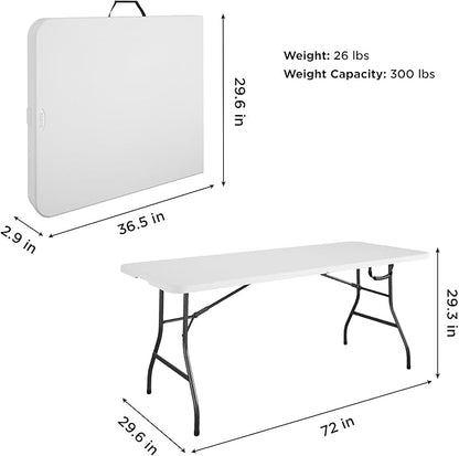 Cosco 6ft Fold-in-Half Blow Molded Folding Table, Indoor/Outdoor, Comfort Handle, Lightweight Plastic Construction - White