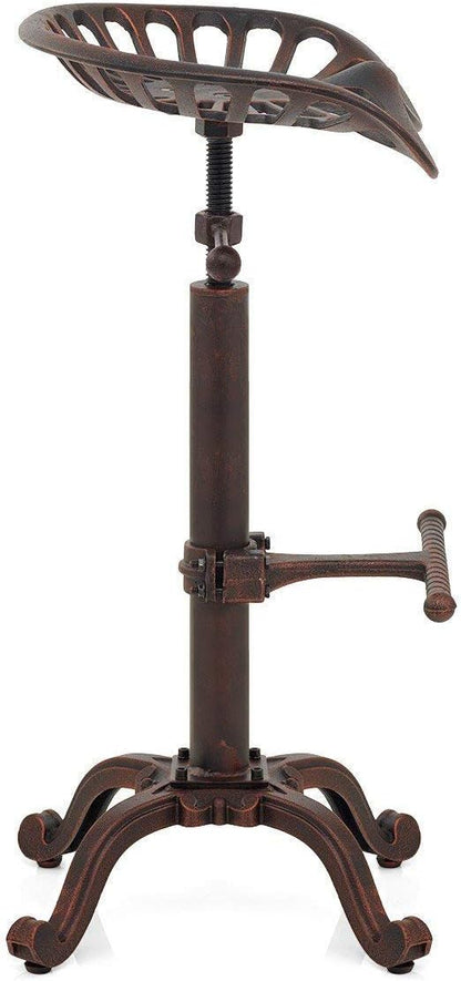 LOKKHAN Rustic Industrial Bar Stool - Cast Iron Tractor Stool Adjustable Height Swivel Breakfast Bar Stool (Copper)