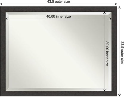 Amanti Art Brown Wall Mirror 34x44 Rustic Plank Espresso Narrow Rectangle Bathroom Mirror for Wall Decor Living Room, X-Large Rustic Farmhouse Frame, Hangs Horizonally and Vertically, Bathroom Decor