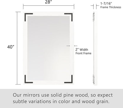 VocalStar White Wood Framed Mirror 28 x 40 Inch, Rustic Natural White Wooden Rectangle Bathroom Vanity Wall Mirror for Farmhouse Boho Decor, 1/4-inch Shatterproof Glass | Waterproof