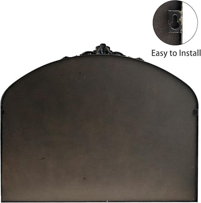WAMIRRO Arched Mirror,Black Traditional Vintage Ornate Baroque Mirrors,Antique Brass Mirrors for Entryway/Fireplace/Living Room/Hallway/Bathroom.30“X36“ Balck