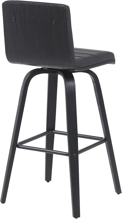 Vienna Modern Swivel Bar Height Stool with Black Faux Leather Seat and Black Brushed Wood Frame Set of 2