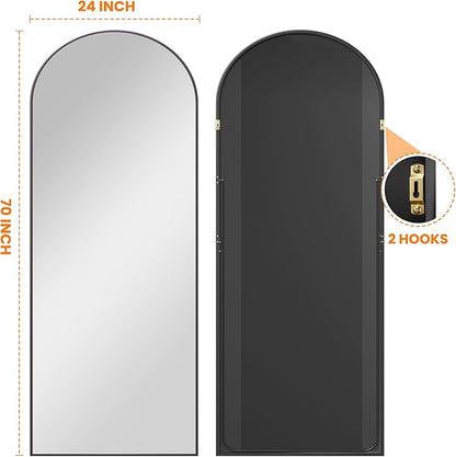 Full Length Arched Mirror, 70"x24" Standing Floor Full Body Mirror for Wall with Aluminum Alloy Frame for Bedroom, Living Room, Dressing Room(Black)