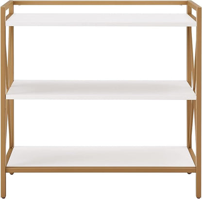 Leick Home Claudette Mixed Metal and Wood Bookshelf, White and Gold, Compact Storage for Small Spaces, 9261-WTGL