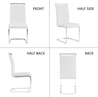 Dining Chairs Set, Kitchen Modern Metal Chairs with Faux Leather Padded Seat High Back and Sturdy Chrome Legs, Chairs for Dining Room (White, Set of 2)