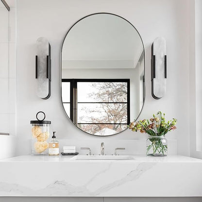 ANDY STAR Chrome Bathroom Mirror, 26x38’’ Oval Mirrors for Bathroom, Pill Shaped Mirror Chrome Metal Framed, SUS304 Anti-Rust, 1’’ Deep Wall-Mounted Vertically/Horizontally