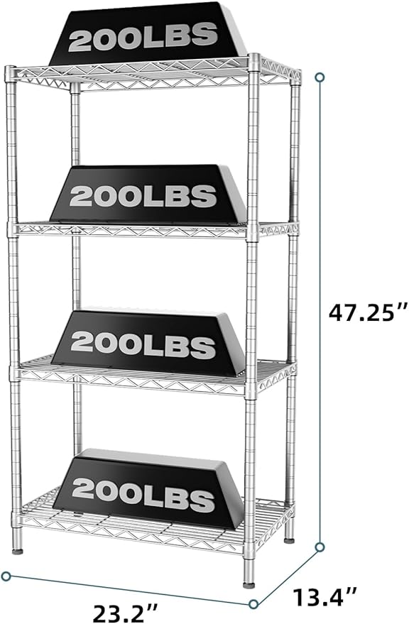 SINGAYE 4 Shelves Adjustable Storage Shelf Wire Shelving Rack Bathroom Standing Units Laundry Room Organization for Kitchen Office Bathroom Organizers Metal Pantry 14" D x 24" W x 48" H Gray