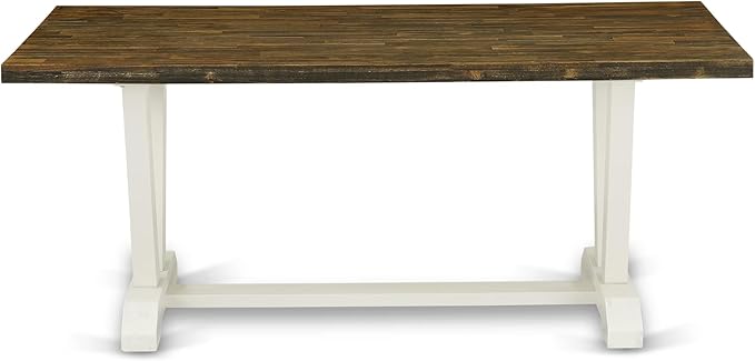 East West Furniture V077EN206-9 9 Piece Modern Dining Table Set Includes a Rectangle Wooden Table with V-Legs and 8 Dark Shitake Linen Fabric Parsons Dining Chairs, 40x72 Inch, Multi-Color
