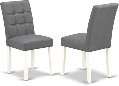 East West Furniture DLAS3-WHI-41 3 Piece Dining Table Set consists A Wooden Table and 2 Platinum Gray Polyester Fabric Kitchen Chairs with Stylish Back- Linen White Finish