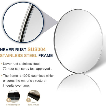 ANDY STAR Round Bathroom Mirror, 24’’ Polished Chrome Round Bathroom Mirrors in Stainless Steel Metal Frame 1" Deep Set Design 7