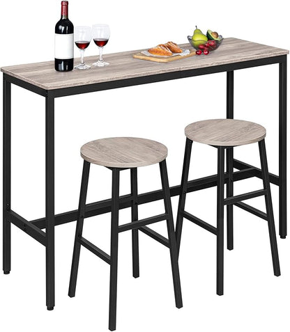 Bar Stools, Set of 2 Round Bar Chairs with Footrest, 24.4 Inch Kitchen Breakfast Bar Chairs, Industrial Bar Stools, Easy Assembly, for Dining Room, Kitchen, Greige BAHG0201Z
