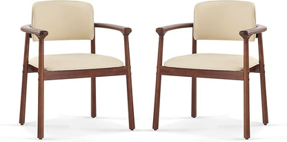Merax Rubber Wood Dining Chairs Set of 2, Comfortable PU Foam Seat Armchairs for Living Room Dining Room, Bearing 300 lbs, Dark Walnut Color