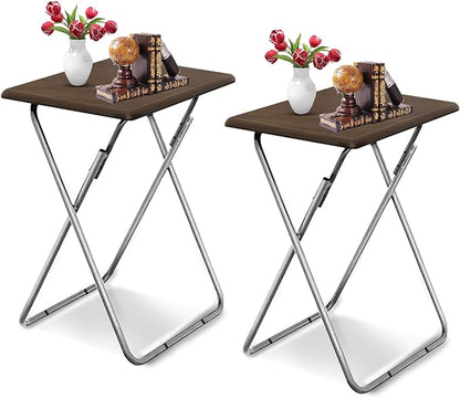 Garden 4 you Folding TV Tray Table on Bed & Sofa,TV Dinner Tray with Sturdy MDF,25In Portable Table with No Assembly Required （Walnut,2PC）