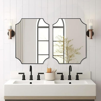 ANDY STAR Matte Black Bathroom Mirror, 22x30'' Scalloped Mirror for Bathroom, Unique Rectangle Bathroom Mirror in Premium Stainless Steel Frame, Deep 1", Ideal for Limited Space