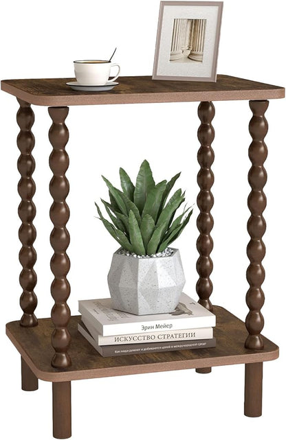 2-Tier End Table,Vintage Side Table,Solid Wood Bedside Table with Storage Rack,for Living Rooms, bedrooms, and Narrow Spaces (Rustic Brown)