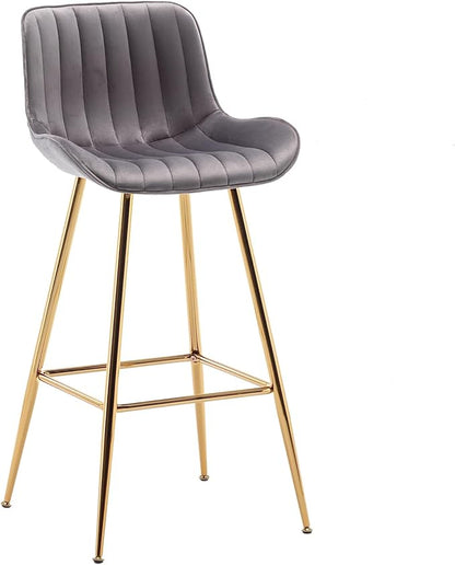 Sidanli Gold Bar Stools Set of 2, 29” Velvet Barstools, Kitchen Chairs for Counter Height with Back and Footrest, Gray