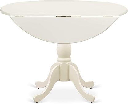 East West Furniture DMAB3-LWH-02 3 Piece Dining Table Set Contains a Round Dining Room Table with Dropleaf and 2 Light Beige Linen Fabric Upholstered Chairs, 42x42 Inch, Linen White