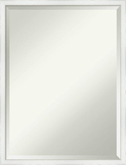 Amanti Art White Bathroom Mirror for Over Sink, 25x19 Breeze Distressed White Rectangle Vanity Mirror, Medium Country Rustic Wood Frame, Hangs Horizonally and Vertically, Bathroom Wall Decor, Beveled